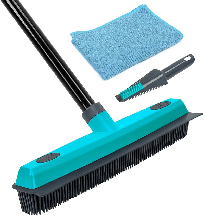 MAVRIZ Pet Hair Removal Broom Carpet Rake Rubber Broom with Squeegee Rug Rake to Fluff Carpet - Image 1